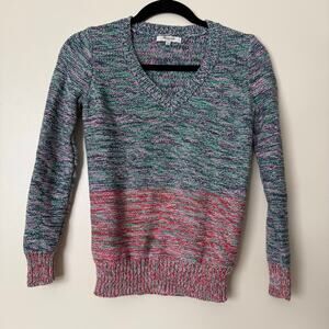 Madewell Marled Knit V-Neck Sweater XS Pink Green Cozy